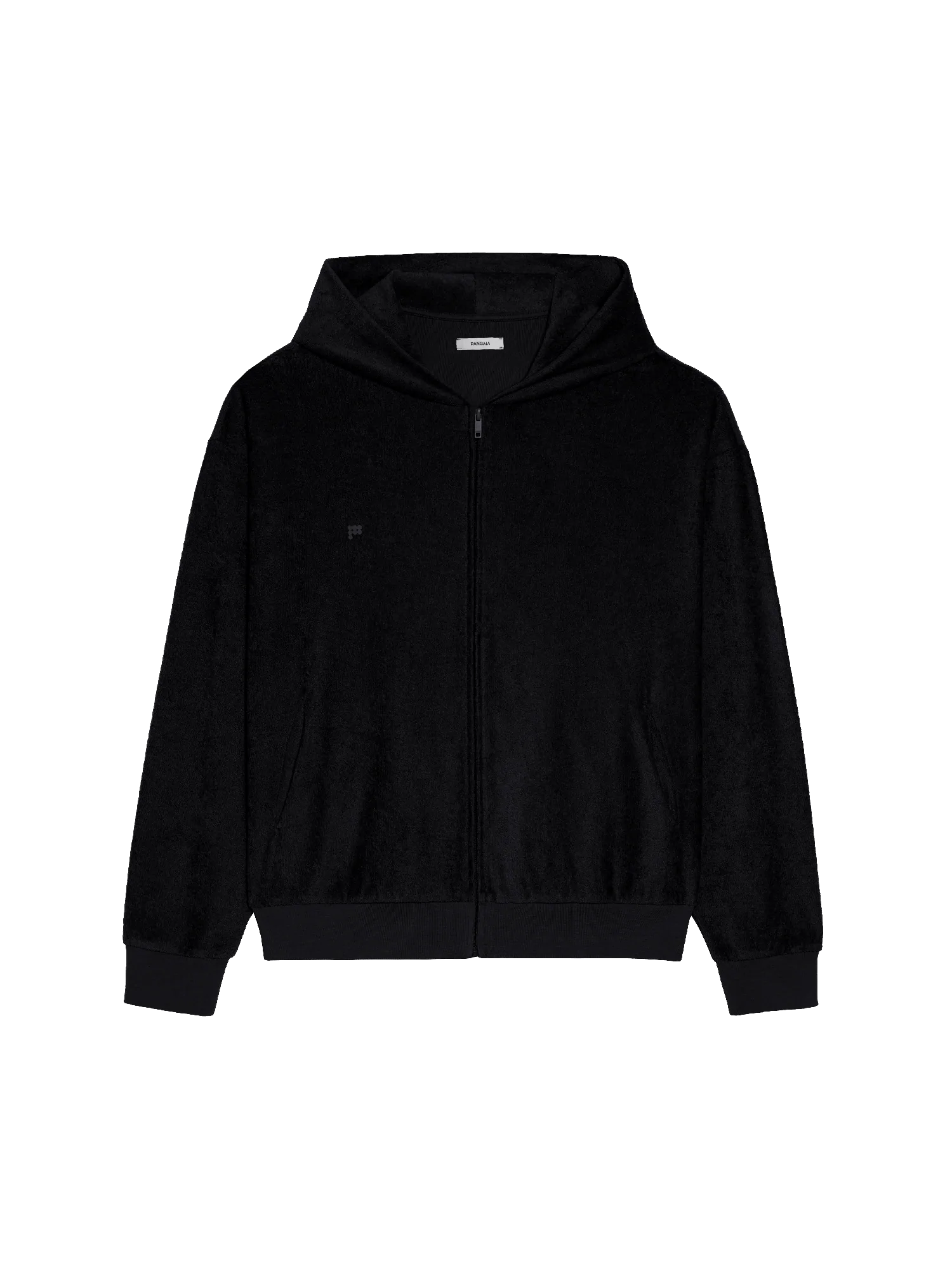 Towelling Zipped Hoodie—black