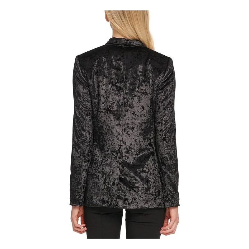 Dkny Women's Velvet Open Front Blazer Black Size 12 Petite