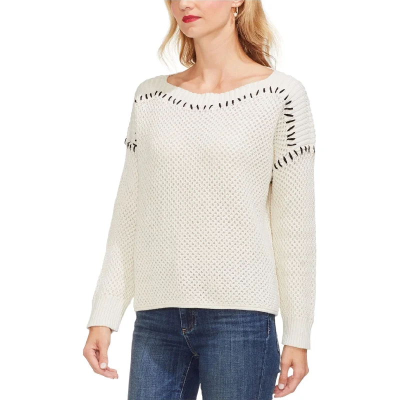 Vince Camuto Womens Contrast Stitching Pullover Sweater, Off-White, X-Small