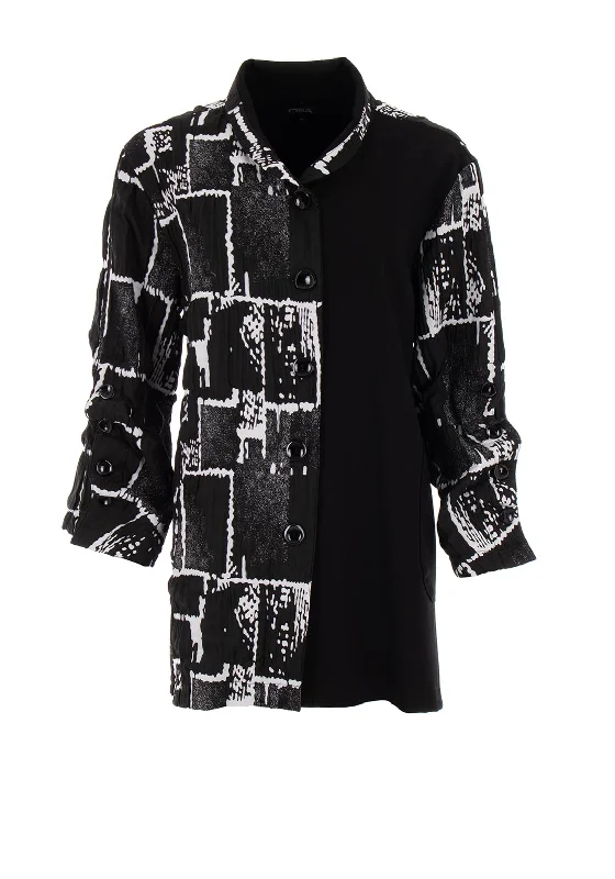 Ora Textured Graphic Print Contrast Jacket, Black