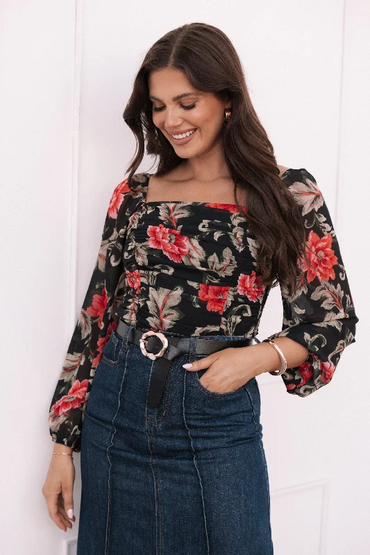 Maia Top - Black Floral