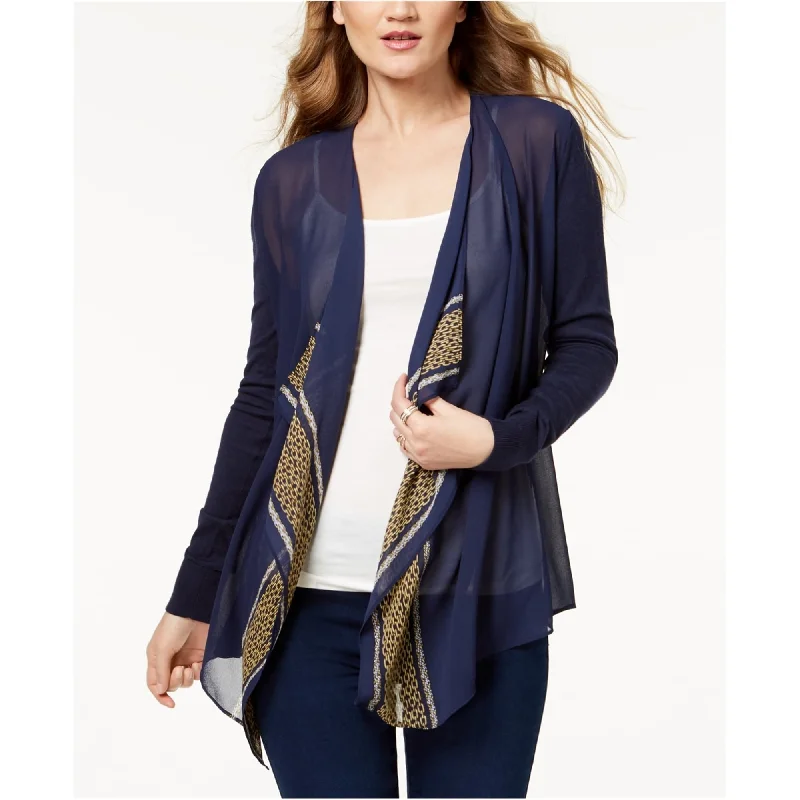 Michael Kors Womens Woven Cardigan Sweater, Blue, Medium