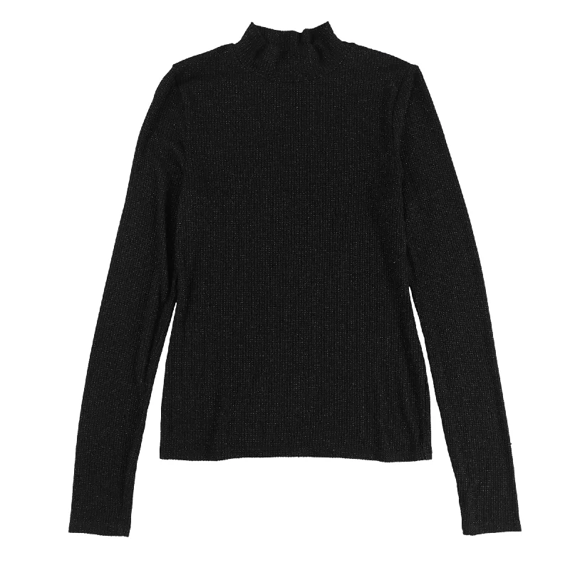 Project Social T Womens Metallic Mock Neck Pullover Sweater, Black, Small