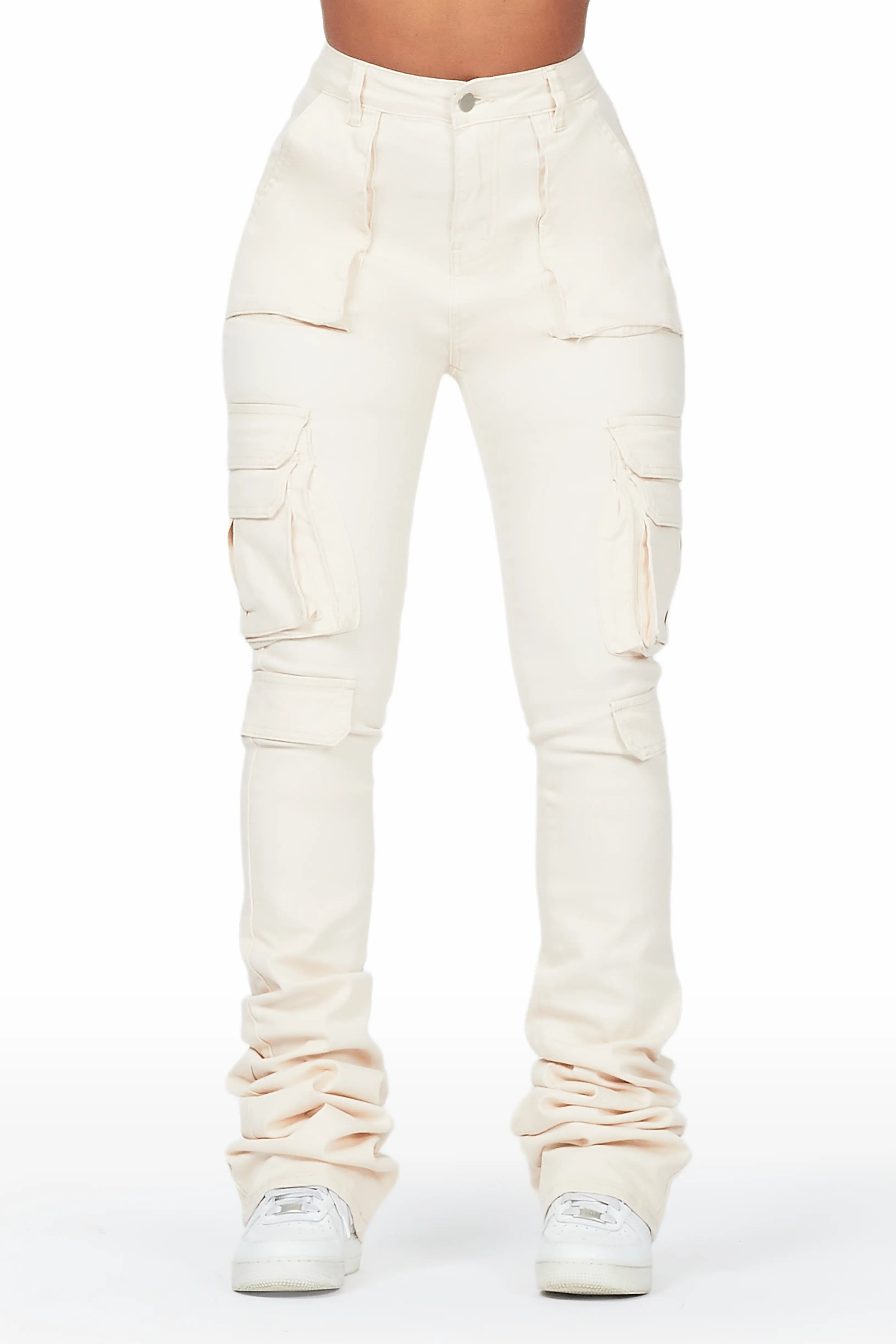 Amberita Beige Cargo Super Stacked Jean