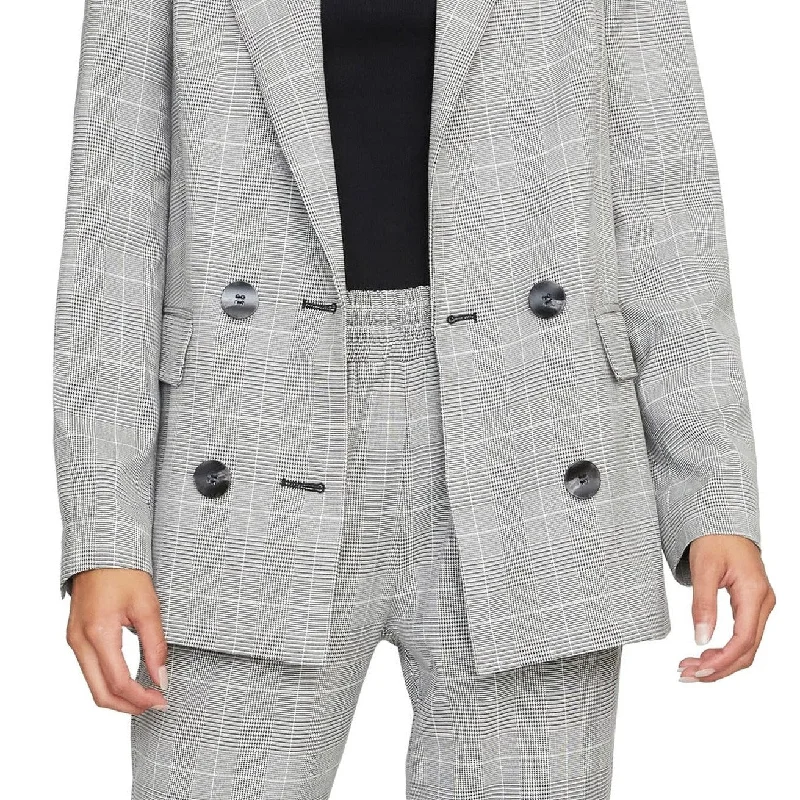 Sanctuary Women's Plaid Double Breasted Blazer Grey Size -L