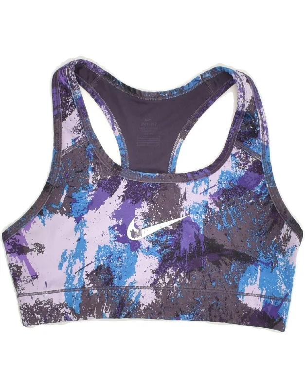 NIKE Womens Dri Fit Graphic Sport Bra Top UK 8 Small Purple Camouflage