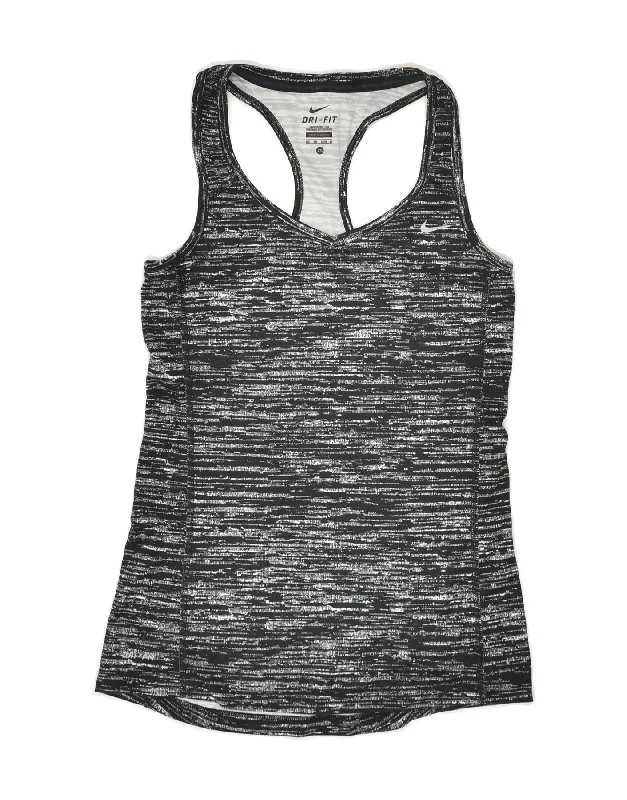 NIKE Womens Dri Fit Vest Top UK 4 XS Black Flecked Polyester