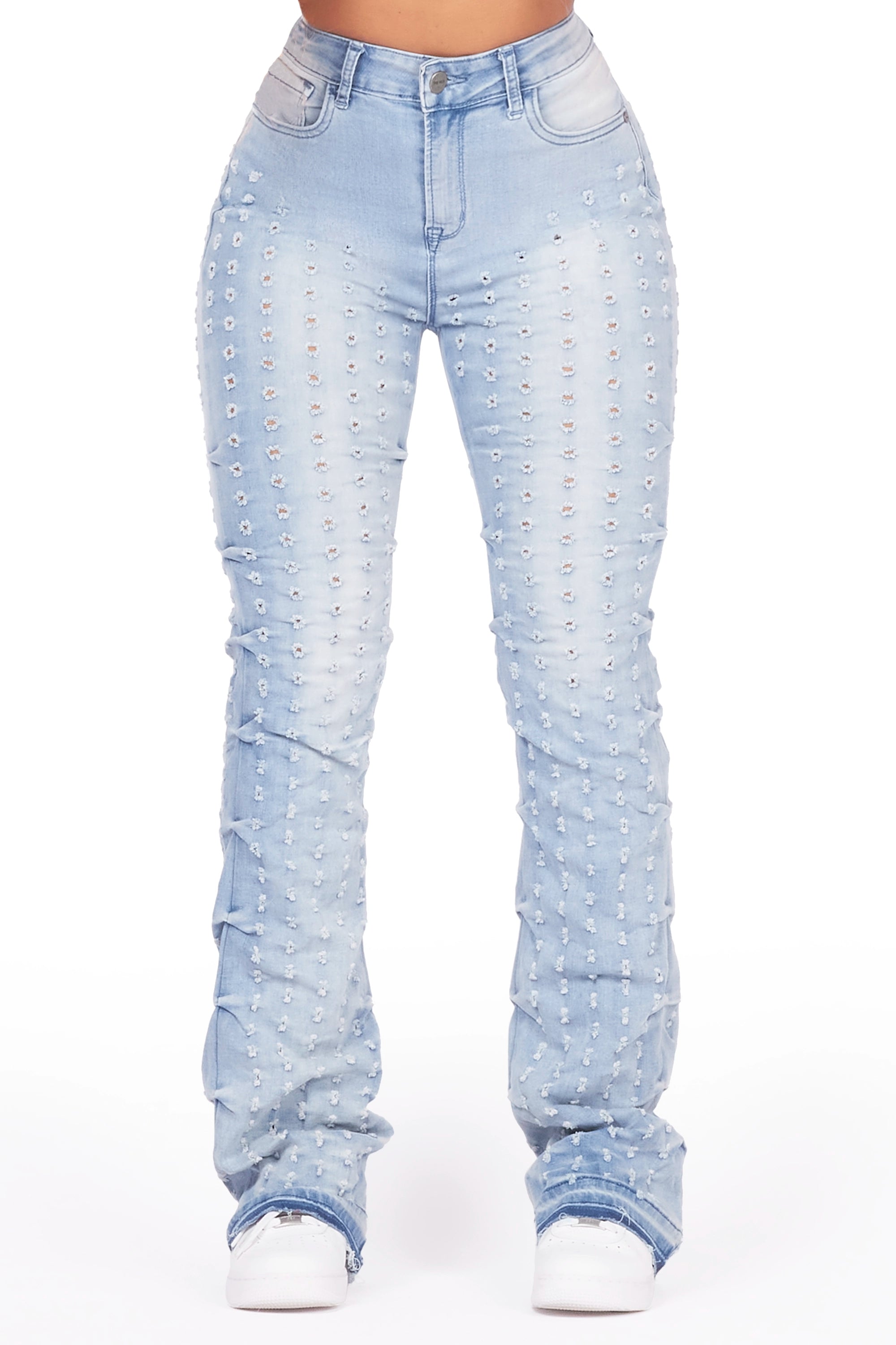 Valondra Light Wash Stacked Flare Jean