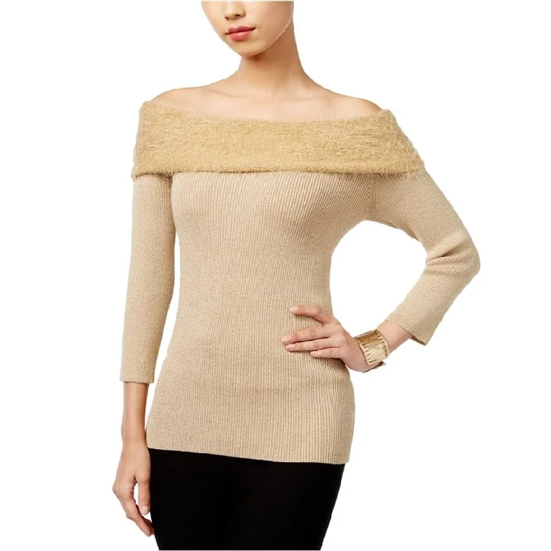 NY Collection Womens Knit Pullover Sweater, Beige, Large