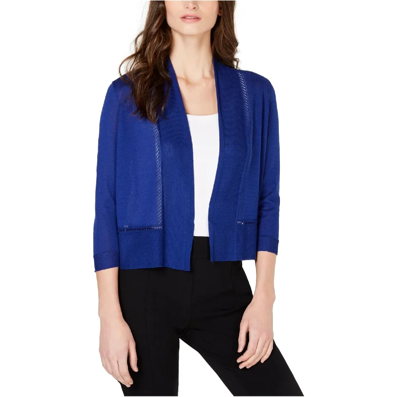 Anne Klein Womens Open-Front Cardigan Sweater, Blue, Large