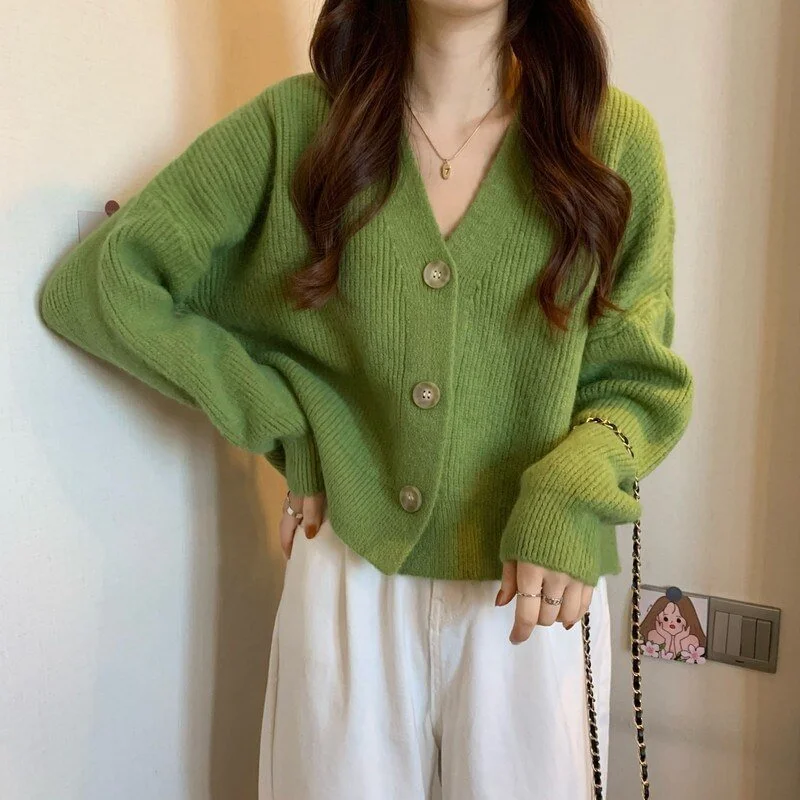 New Shea Green Small Fresh Knitted Cardigan Women's Design Sense Fashion Versatile Sweater Coat Women Sweater   S2773