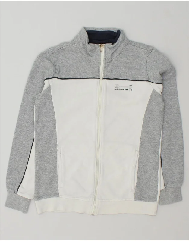 CHAMPION Womens Graphic Tracksuit Top Jacket UK 12 Medium Grey Colourblock