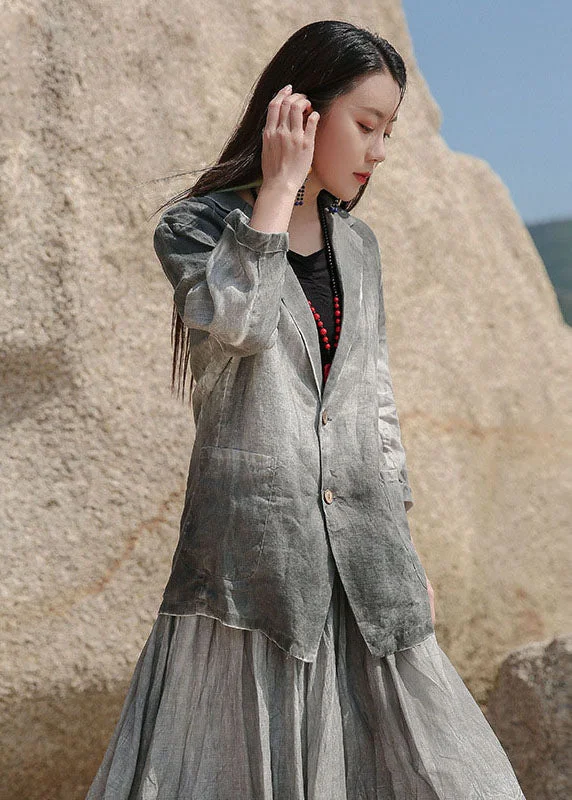 Art Grey Peter Pan Collar Button Linen Spring Coat