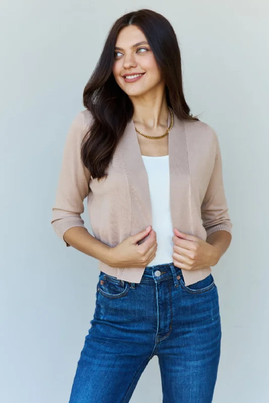 Ninexis My Favorite Full Size 3/4 Sleeve Cropped Cardigan in Khaki