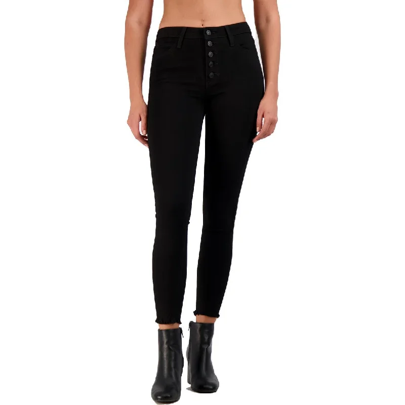 Just Black Women's High Waisted Frayed Hem Cropped Skinny Jeans