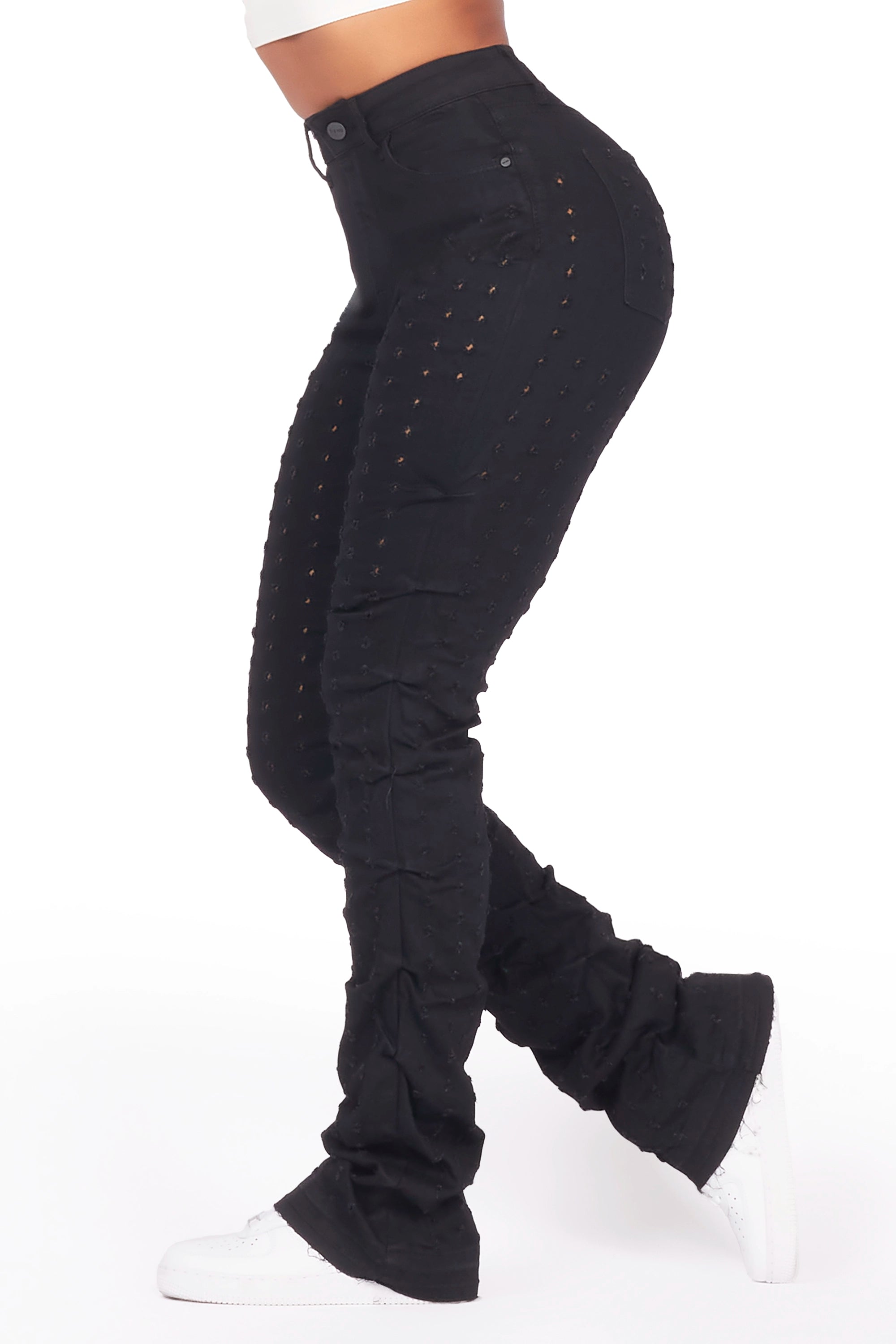 Valondra Black Stacked Flare Jean