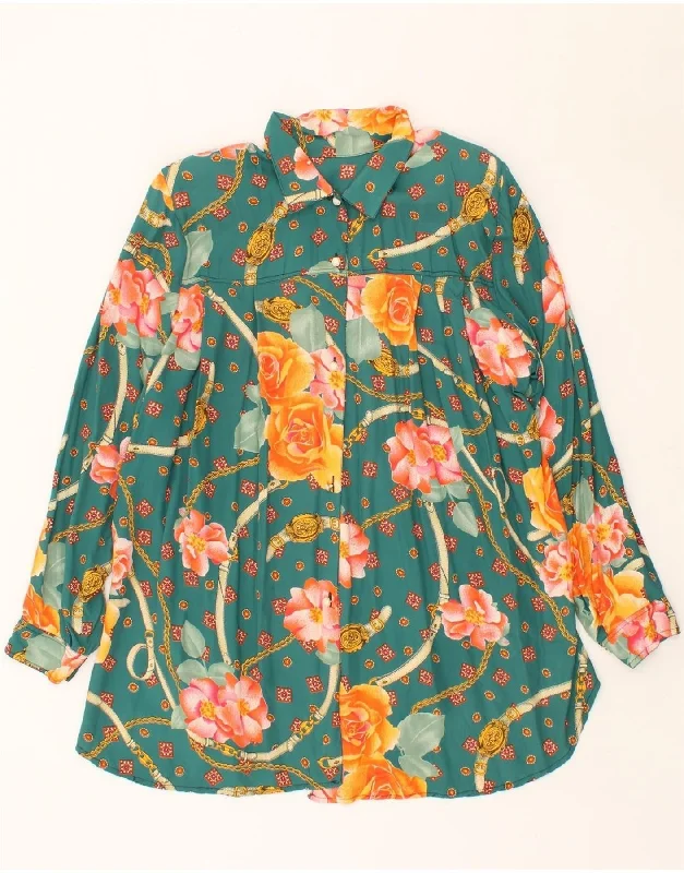 VINTAGE Womens Shirt Blouse UK 14 Large Green Floral