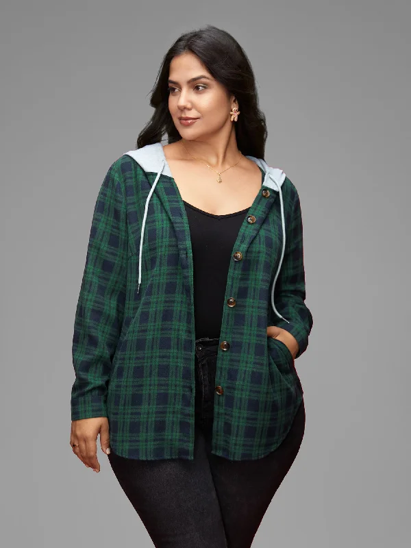 Plaid Hooded Drawstring Jacket