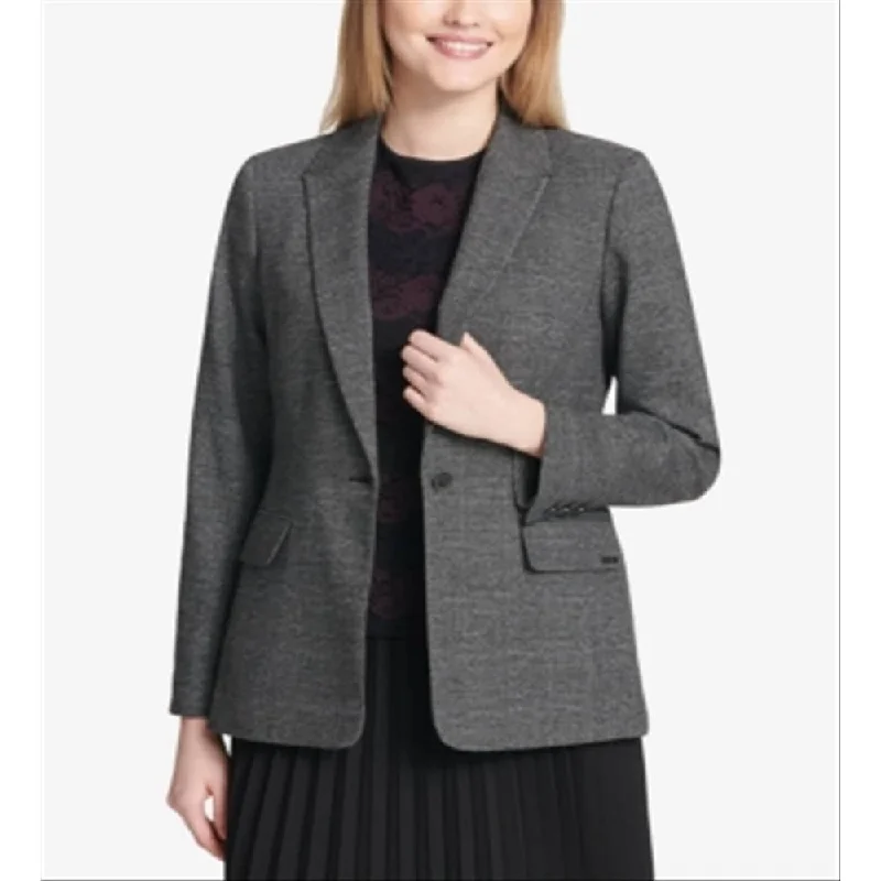 Calvin Klein Women's One Button Plaid Blazer Gray Size 6