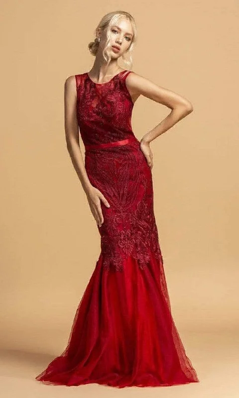 Aspeed Design - L2099 Illusion Jewel Trumpet Evening Dress