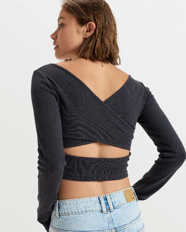 Good Keepsake Long Sleeve Crop Top - Phantom