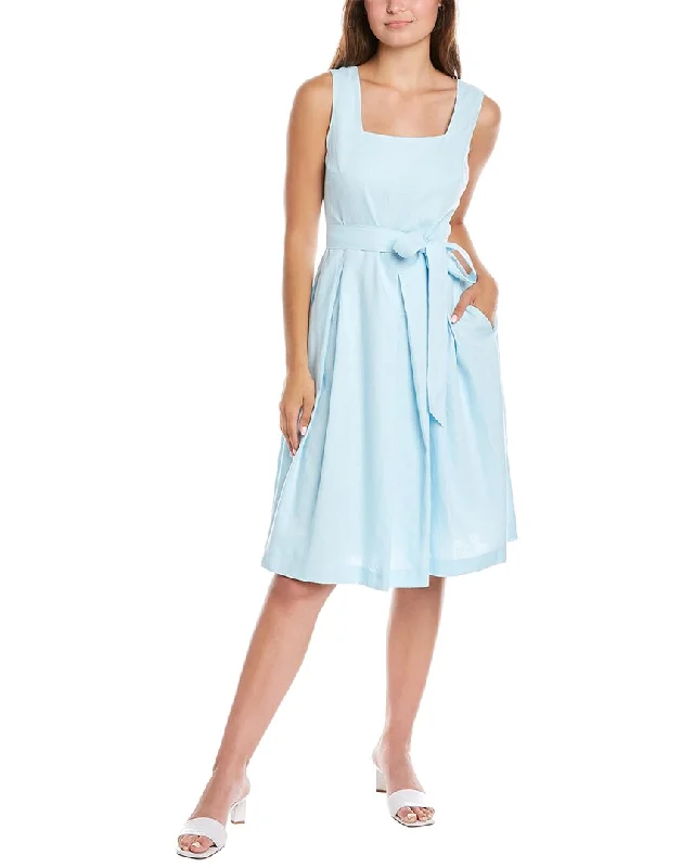 Anne Klein Tie Waist Linen-Blend A-Line Dress