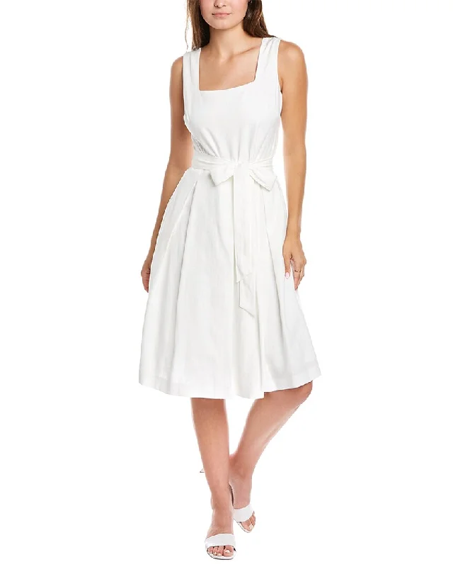 Anne Klein Tie Waist Linen-Blend A-Line Dress