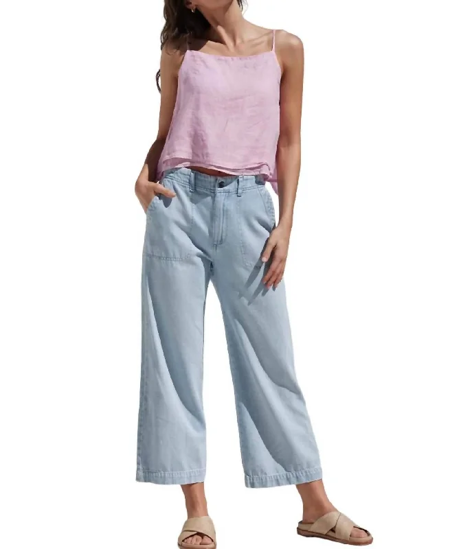 Blakely Utility Wide Leg Crop Pant In Sun Faded Wash