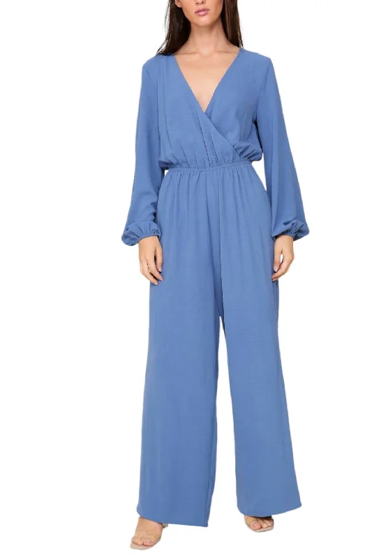 Long Sleeve Jumpsuit In Blue