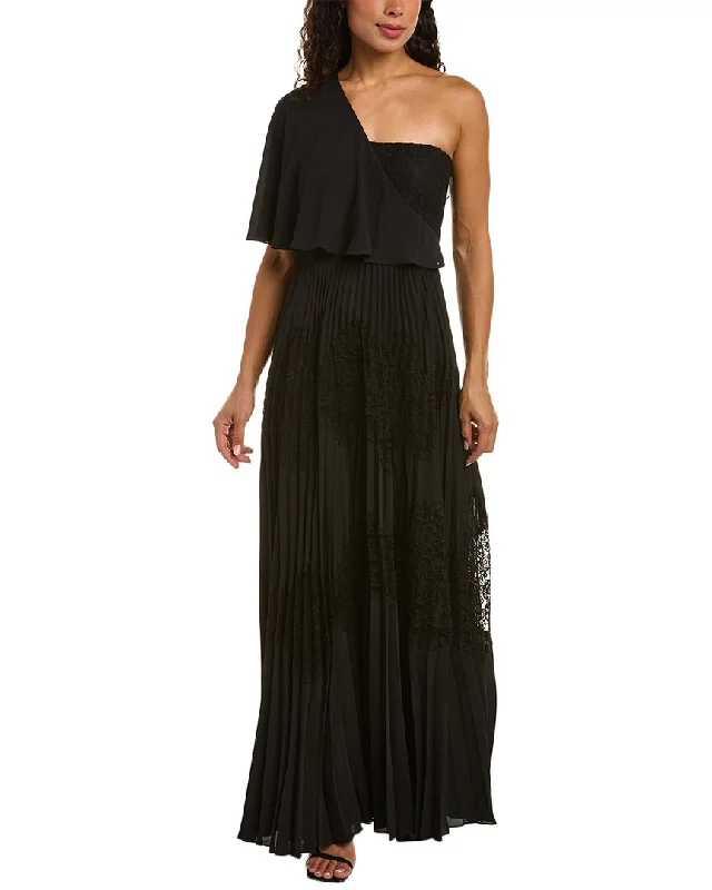 Mikael Aghal Pleated Lace Gown