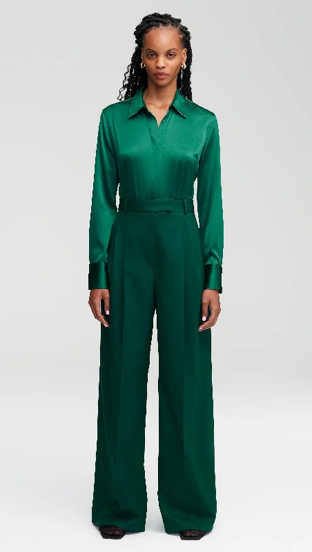 Pleated Trouser in Seasonless Wool | Emerald