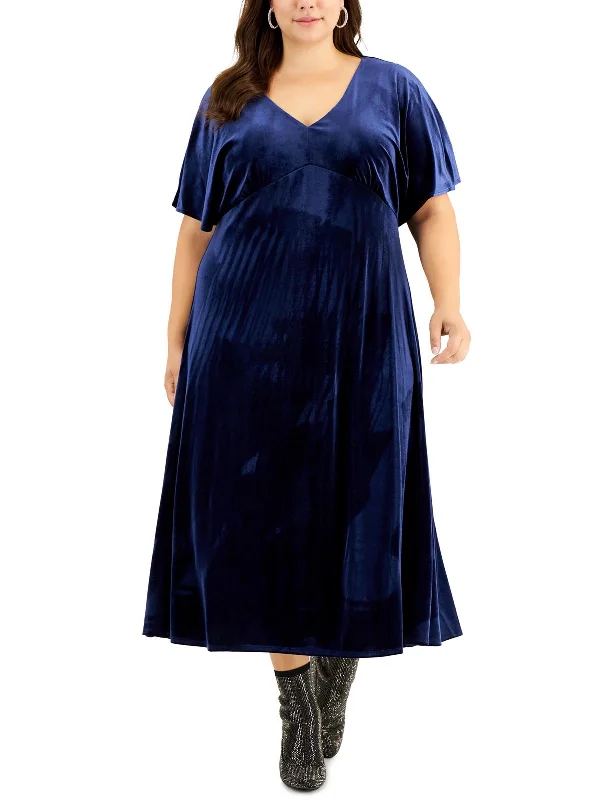 Plus Womens Velvet Long Maxi Dress