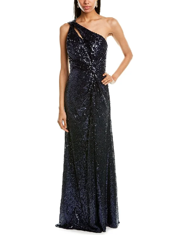 Rene Ruiz Draped One-Shoulder Gown